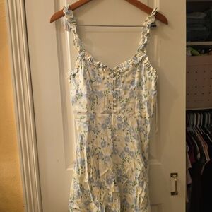 Zara White Mini Dress with Blue and Yellow Floral Print